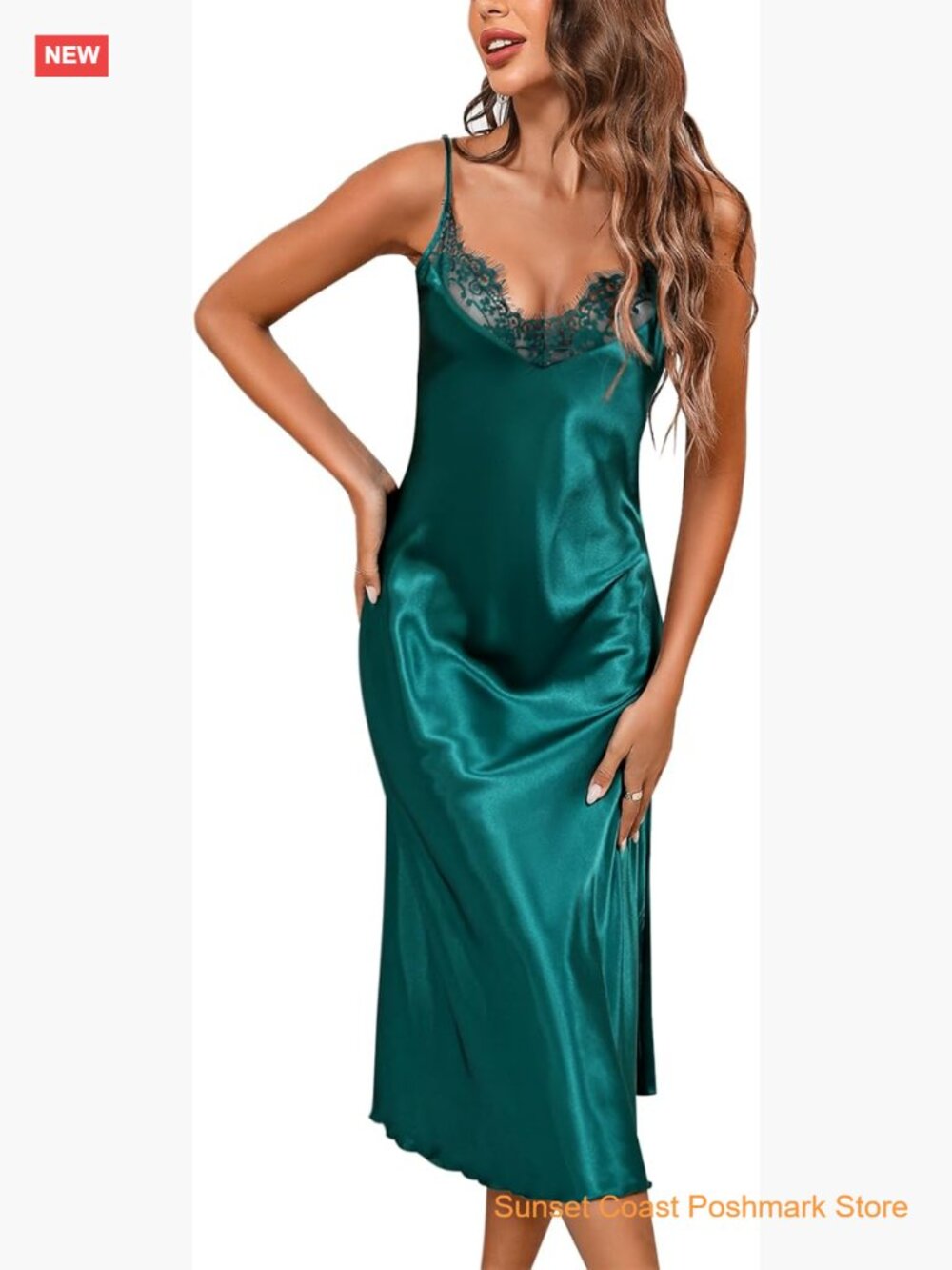 Women's Long Satin Nightgown V-Neck Silky Chemise Sleep Dress